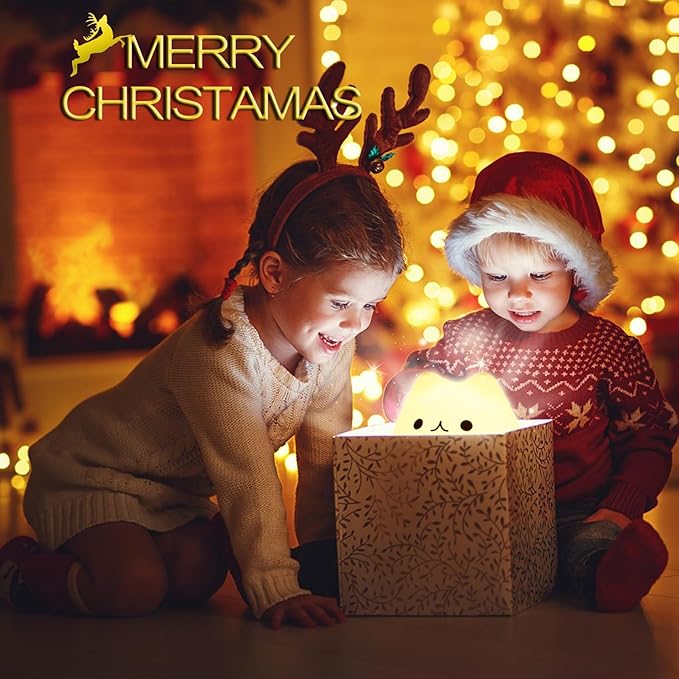 Cat Lamp, Cute Kitty Night Light with Remote Control, Christmas Gifts for Girls Boys Teens, Rechargeable Kids Night Light for Bedroom, Silicone Kawaii Kitty Baby Nursery Nightlight Lamp - Bloomnest
