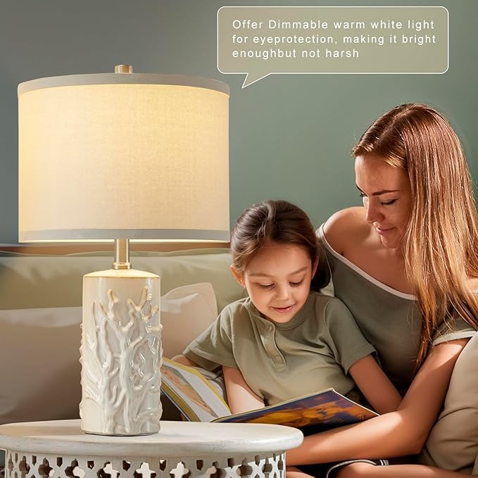 Luvkczc Modern Ceramic Table Lamps Set of 2 for Living Room White Desk Lamps for Bedroom Decor Farmhouse Table Lamp nightstand lamp for Office Dorm - Bloomnest