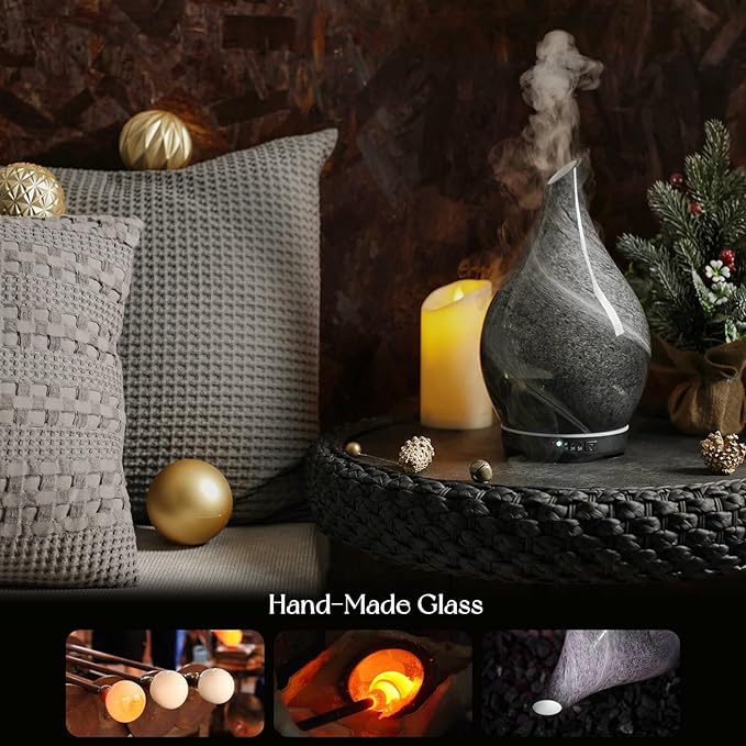 Porseme 280ml Essential Oil Diffuser Glass Color Changing Aroma Air Diffusers Aromatherapy Ultrasonic Cool Mist Humidifier 7 Running Hours Waterless Auto-Off for Sleeping, Yoga, Office, Spa (Obsidian) - Bloomnest