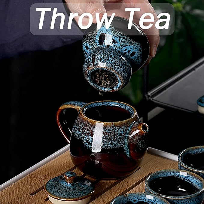 Chinese Kongfu Tea Set,Portable Porcelain Travel Tea Set with Tea cup, teapot, tea caddy, Bamboo Tray,Tea Clip,Tea towel and Carrying Bag Suitable for Travel, Home,Outdoor and Office