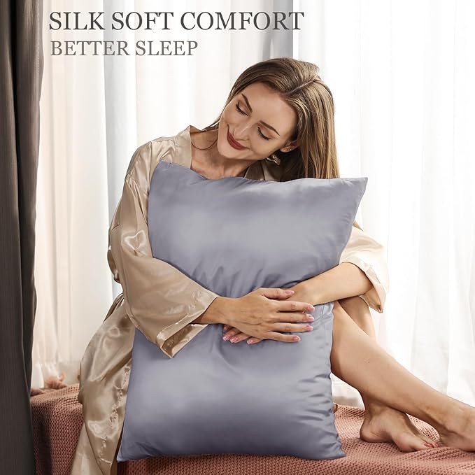 Adubor 100% Silk Pillowcase - Mulberry Silk Pillow Cases, 23 Momme 6A Grade Fibers, Silk Pillow Case for Hair and Skin Health, with Hidden Zipper (Standard 20''×26'', Light Gray, 1PC) - Bloomnest