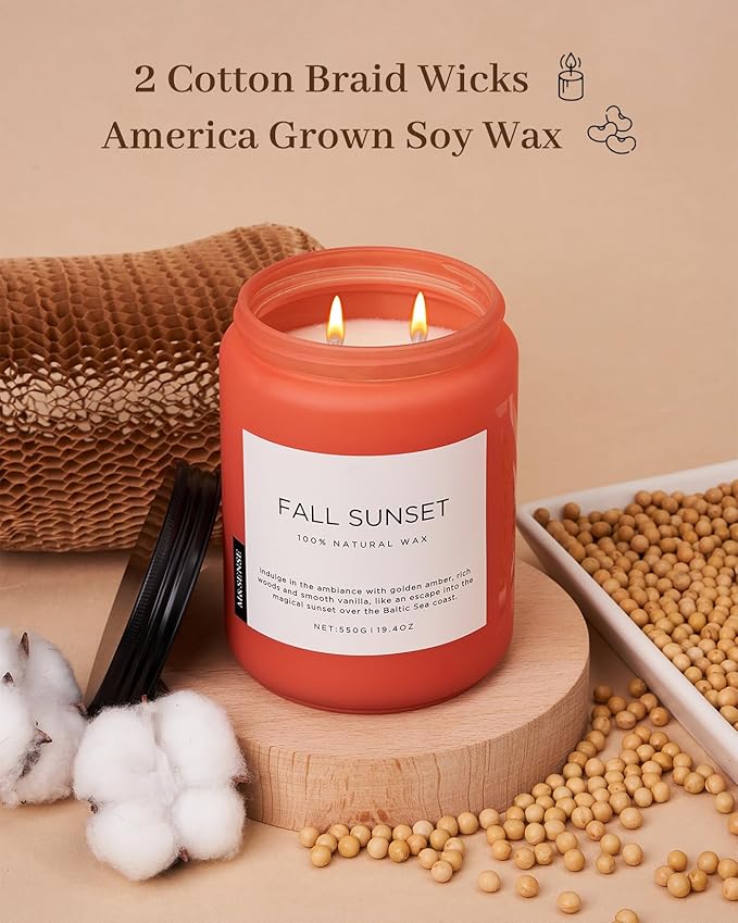 M&SENSE Fall Sunset Amber Scented 19.4oz 110 Hours Long Lasting Slow Burning Candle for Housewarming, Large Natural Soy Organic Relaxing Aromatherapy Candle Gifts for Women Men - Bloomnest