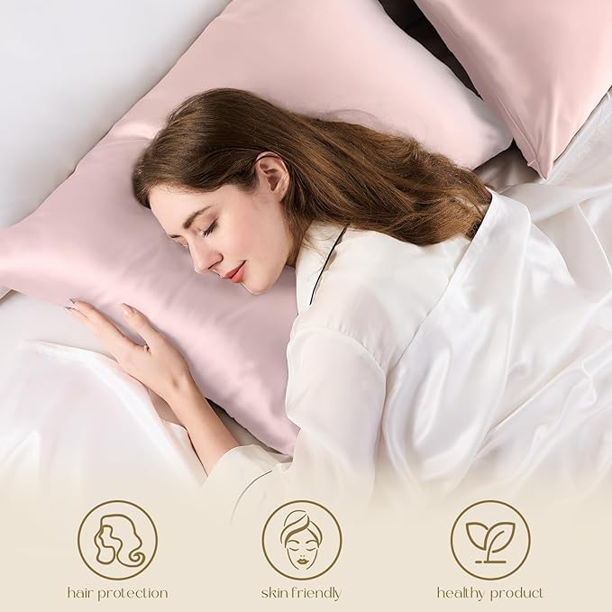 ZIMASILK 100% Pure Mulberry Silk Pillowcase for Hair and Skin Health,Soft and Smooth,Both Sides Premium Grade 6A Silk,600 Thread Count,with Hidden Zipper,1pc (Queen 20''x30'',Pale Pink) - Bloomnest