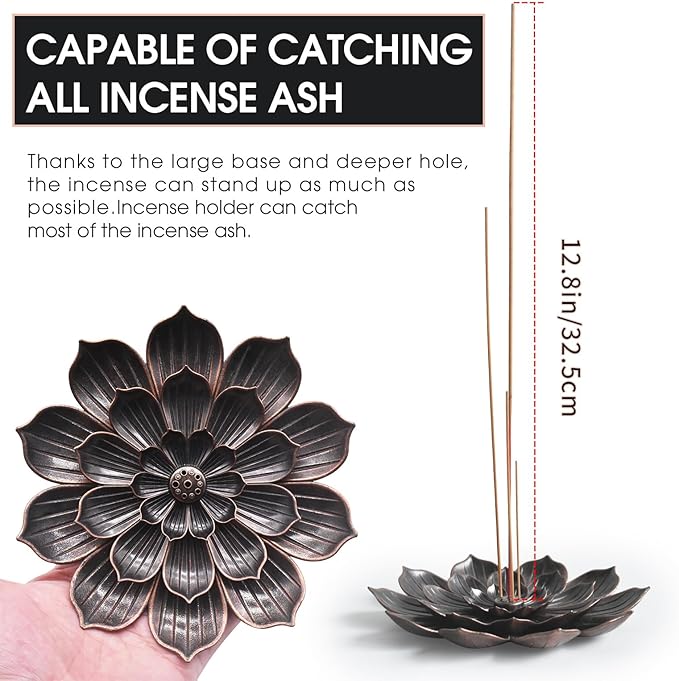 Incense Burner, Lotus Incense Holder for Sticks, 6" Ash Catcher Catch All Ashes, Detachable Incense Burner Holder, Easy Clean for Meditation Yoga Relaxation, Home Decor, Zinc