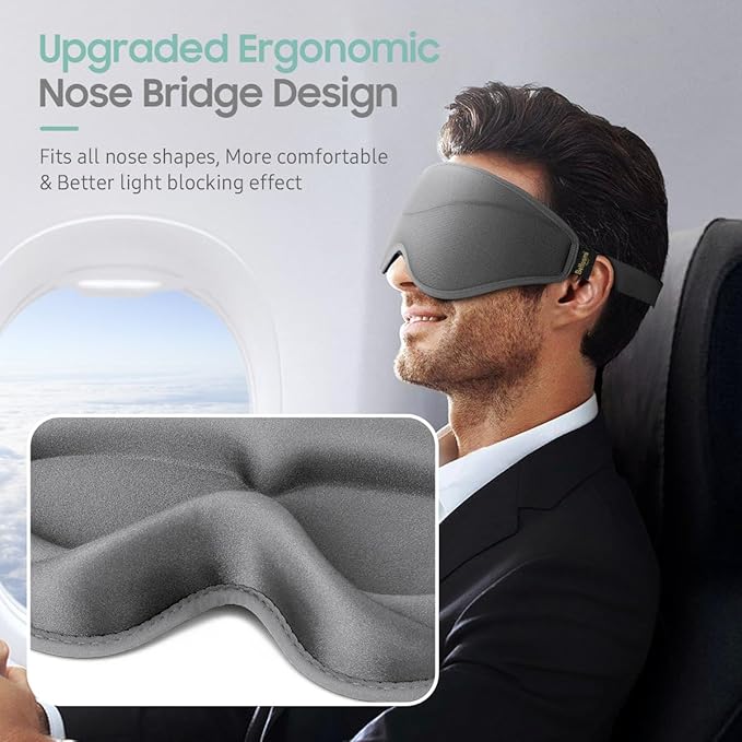 Sleep Mask, Premium Eye Mask for Sleeping, Completely Blackout, Superior Soft Comfort, Upgraded 3D Ergonomic Designed Sleeping Mask for Home, Office, Travel, Meditation, Yoga, Grey - Bloomnest