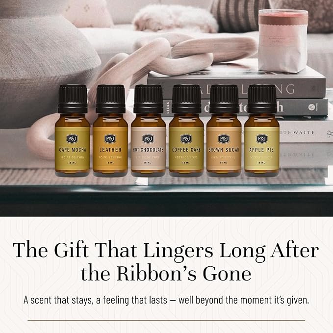P&J Trading Cozy Home Set of 6 Fragrance Oils - Brown Sugar, Apple Pie, Coffee Cake, Café Mocha, Leather, Hot Chocolate Scented Oils for Candle Scents, Soap Making, Diffuser Oil - Bloomnest