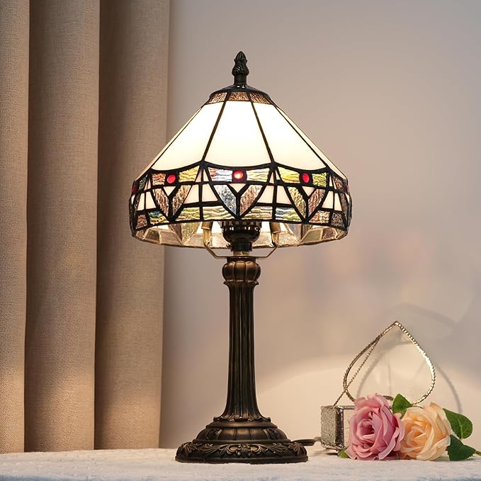 Tiffany Lamp 8 Inch Small Stained Glass Table Lamp With Roman Nordic Style Design Warm Color Reading Light Dining Rooms Bedrooms Offices Study Rooms Tiffany Style Retro Home Decoration Crafts (White) - Bloomnest