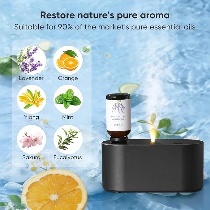 Waterless Essential Oil Diffuser, Mini Scent Air Machine, Aromatherapy Atomizing Diffuser, 3 Mist Modes, Cycle Start for Bedroom, Home, Office 160-700 sq. ft Scent Black - Bloomnest