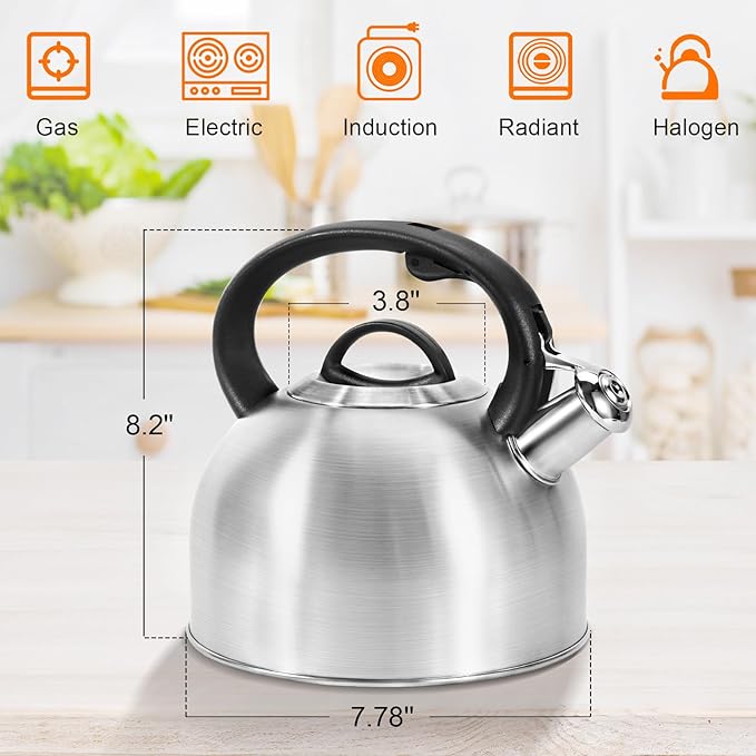 Whistling Stovetop Tea Kettle, 3L Food-Grade 304 Stainless Steel Teapot, Ergonomic Handle,Hot Water Quick Boil,All Metal Stove Kettle Rust Resistant and Durable,With Anti-Scald Towel(Silver) - Bloomnest