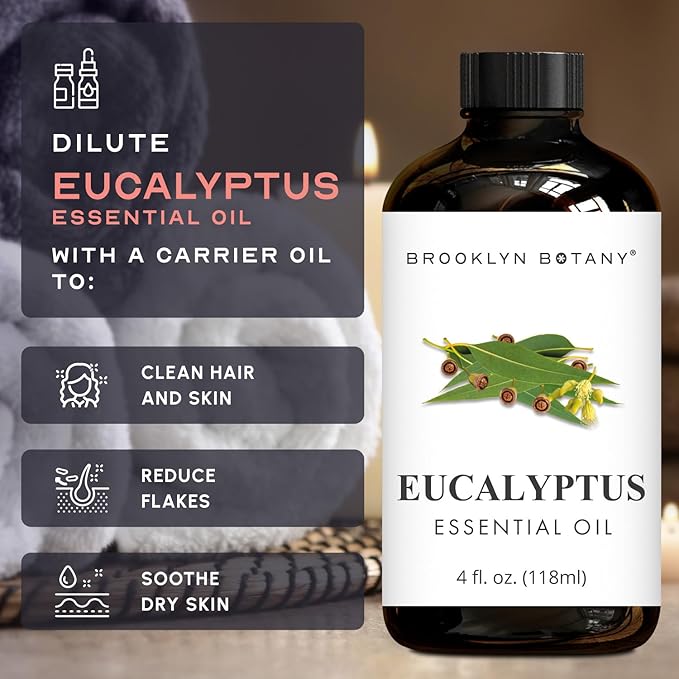 Brooklyn Botany Eucalyptus Essential Oil - Huge 4 Fl Oz - 100% Pure and Natural - Premium Grade with Dropper - for Aromatherapy and Diffuser - Bloomnest
