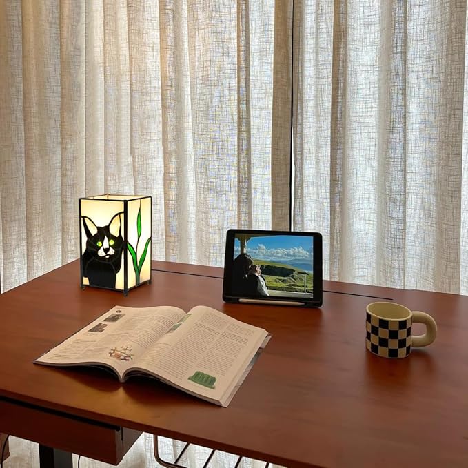 Tiffany Lamp Stained Glass lamp Small Bedside Table Lamps for Living Room Home Decor,Girls Women Birthday Halloween Christmas Thanksgiving Day Gift,Black Cat - Bloomnest