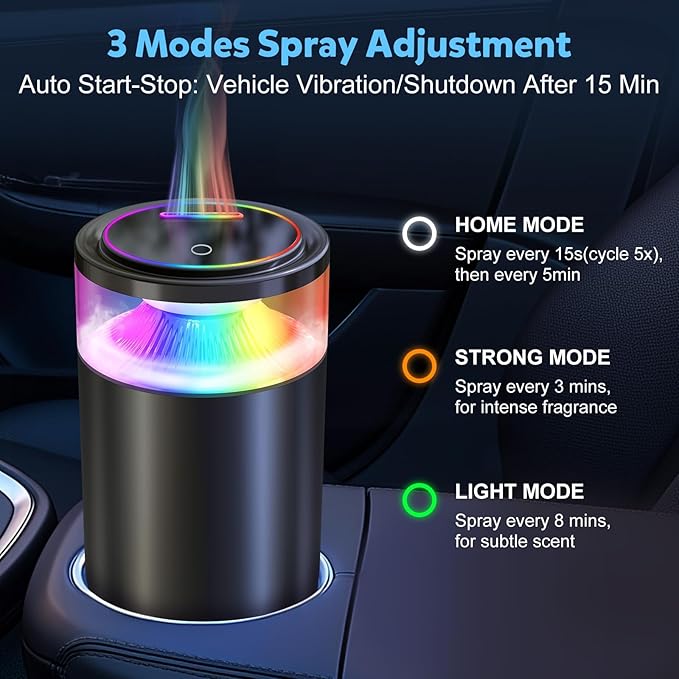2025 Upgraded Smart Car Air Freshener Diffuser, New Car Smell Air Freshener Long Lasting, Auto On/Off, Adjustable Modes, Car Scent with 8 Ambient Lights, Car Diffusers for Essential Oil-Sea Breeze - Bloomnest
