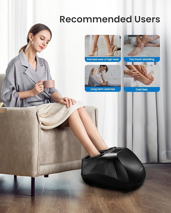 RENPHO Foot Massager Machine with Heat [2026 Upgraded], Shiatsu Foot Massager for Plantar Fasciitis, Foot Massager Machine for Women, Wireless Control, True Full Foot Massager, Up to Size 14, BK