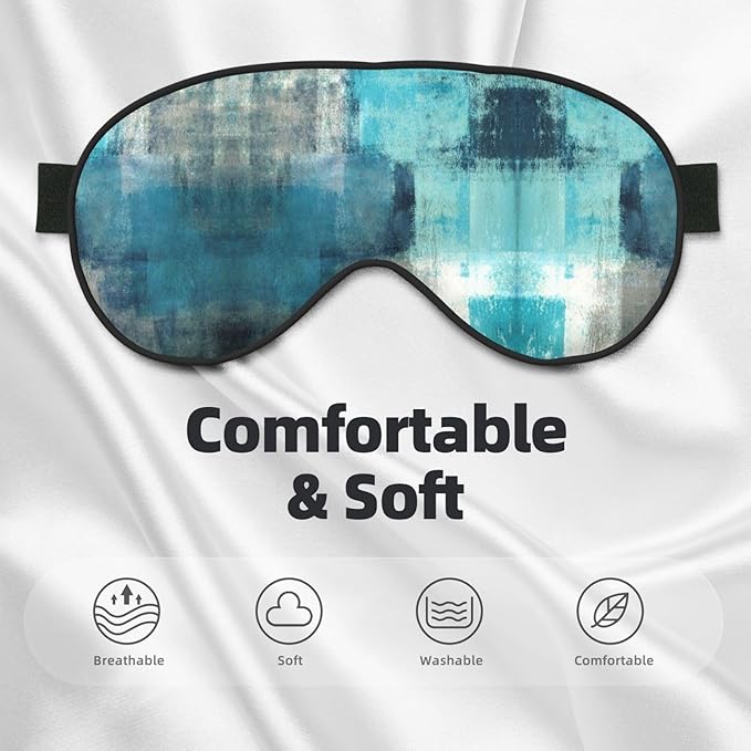 Turquoise and Grey Art Silk Sleep Mask, Adjustable, Breathable, Skin Friendly, 4" x 8", Tie Closure - Bloomnest