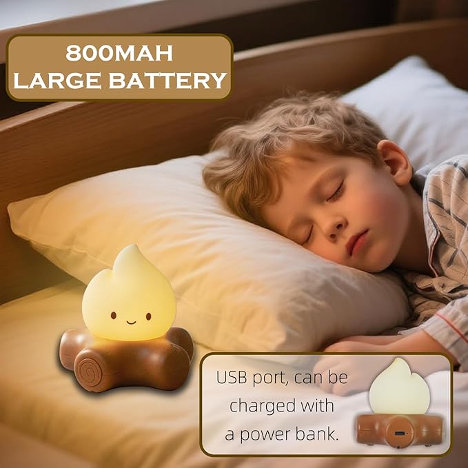 Cute Fake Campfire Lamp, Rechargeable Night Light with Flickering Candle Mode, Portable Mood Lighting for Bedroom Decor, Desk Accessories, Camping & Gifts (Basic Version) - Bloomnest