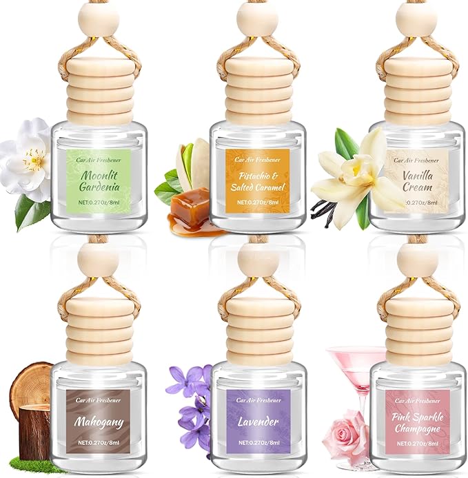 6 Pack Car Air Freshener for Women, Long Lasting Slow-Release Natural Essential Oil Scents Air Freshener Diffuser, Hanging Cute Car Accessories, Refined Auto Interior Decor Gift (8ml Each) - Bloomnest