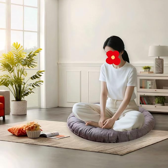 Large Linen Floor Cushions,Round Futon Pillows Japanese Style Tufted Floor Pillows Meditation Cushions for Seating On Pad for Yoga Sofa Balcony(Size:65x65cm(26x26inch),Color:Khaki) - Bloomnest