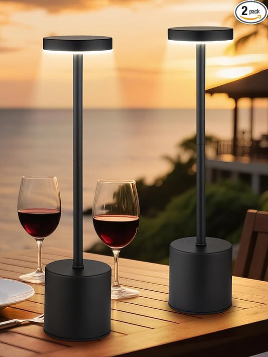 Cordless Table Lamps Set of 2,6000mAh Battery Operated Lights,Dimmable+3 Colors Rechargeable Lamp Cordless Lamp,Portable Wireless Small Table Lamp for Bedroom/Kitchen/Bathroom/Dining/Outdoor [Adapter] - Bloomnest