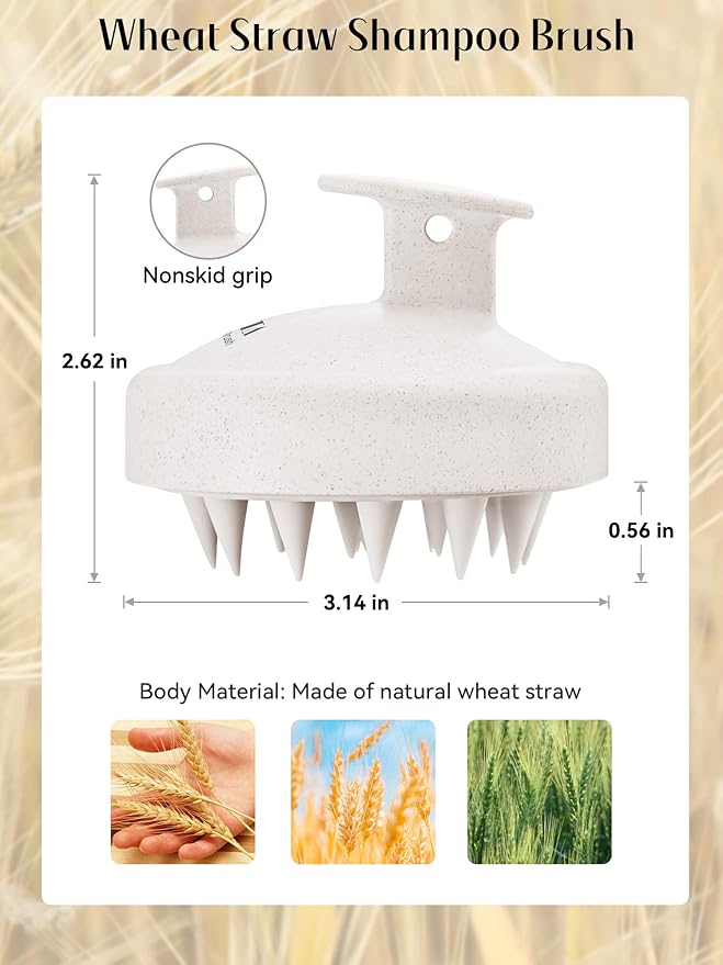 HEETA Scalp Massager Hair Growth, Soft Silicone Scalp Scrubber Shampoo Brush for Exfoliation, Dandruff Removal & Head Massage Stress Relax, Wet & Dry Use for Thick, Thin Hair Care, Wheat Straw Beige HEETA