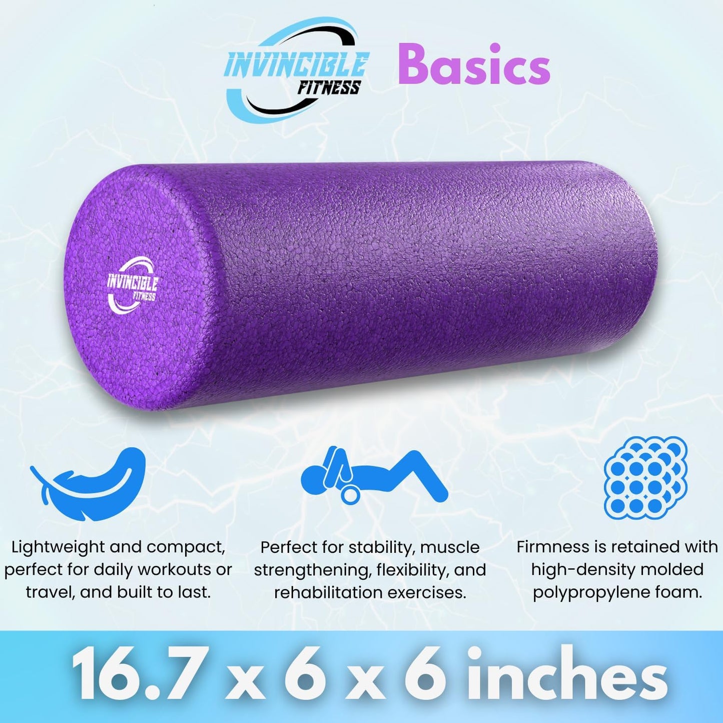 Invincible Fitness EPP Foam Roller for Deep Tissue Massage – Enhance Recovery, Relieve Pain, and Boost Mobility for a Stronger, Healthier You (Purple)