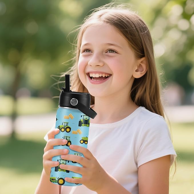 Car Gifts for Boy Girls - 16oz Kids Water Bottle with Straw, Tractor Stainless Steel Water Bottles Insulated, BPA-free, Leak-proof, Farm Tumbler, for School, Travel - Car Lovers Chlidren Gift Cup(1pc) - Bloomnest