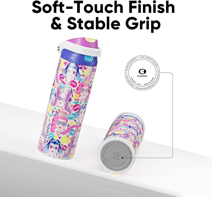 ENCOOL Leakproof Insulated Water Bottle with Straw Dual-Sip Water Bottle Bag-Safe Design for Work, Commute & Gym – Keeps Drinks Cold All Day, 24 oz, Party Trendy ENCOOL