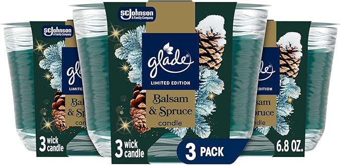 Glade 3-Wick Scented Candle Jar, Balsam & Spruce, Air Freshener Infused with Essential Oils, 6.8 Oz, 3 Count - Bloomnest