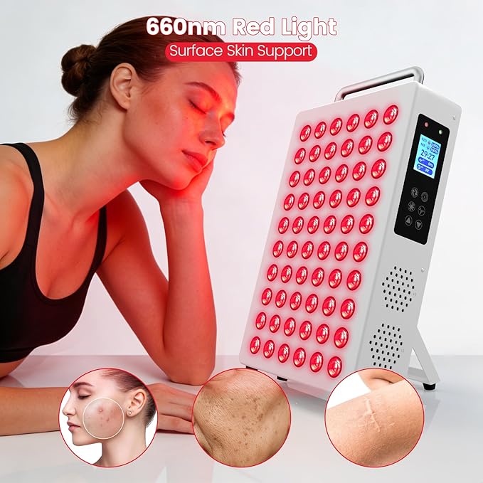 Red Light Therapy Panel with 660nm & 850nm Near-Infrared Light – 300W High-Power Red Light Panel for Face & Body, Supports Skin Care, Pain Relief, and Skin Health (White)