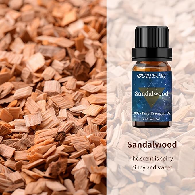 Lavender and Sandalwood Essential Oil, 100% Pure, Undiluted, Natural, Organic Aromatherapy Essential Oils Gift Set, 10MLx2 BURIBURI