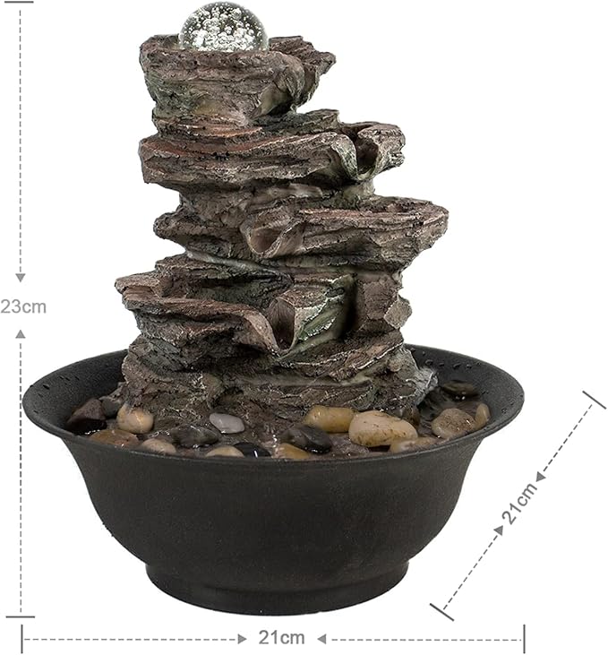 Ferrisland Tabletop Rock - Stacked Waterfall Fountain with LED - Lit Crystal Ball, Ideal for Office & Home Decor(Brown Gray) - Bloomnest