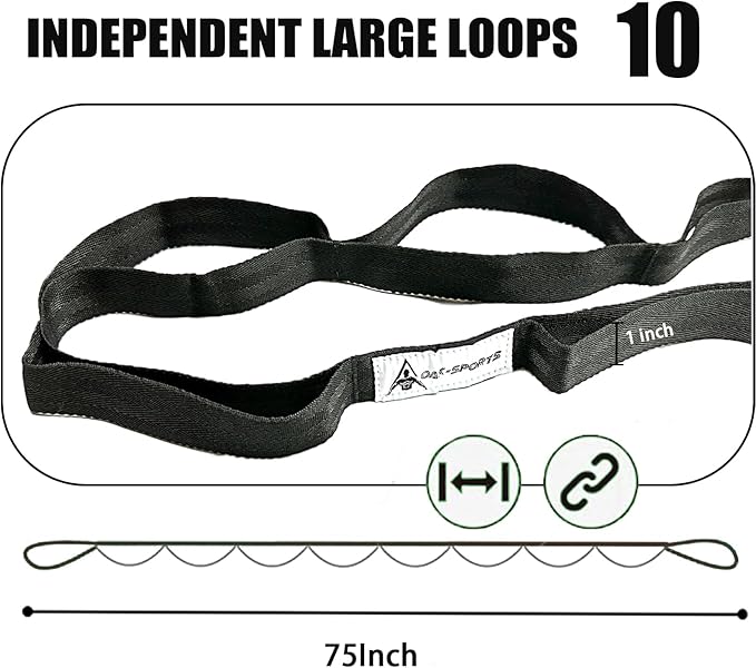 Stretching Strap Yoga Strap with Loops, Stretch Straps for Physical Therapy, Non-Elastic Exercise Strap for Pilates, Dance and Gymnastics with Workout Guide - Bloomnest