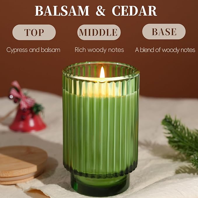 Balsam Cedar Scented Candle for Home, Winter Christmas Soy Candle for Gifts, 70 Hours Burning Fir Jar Candle in Glass, Ideal for Holiday Relaxing Ambience - Bloomnest