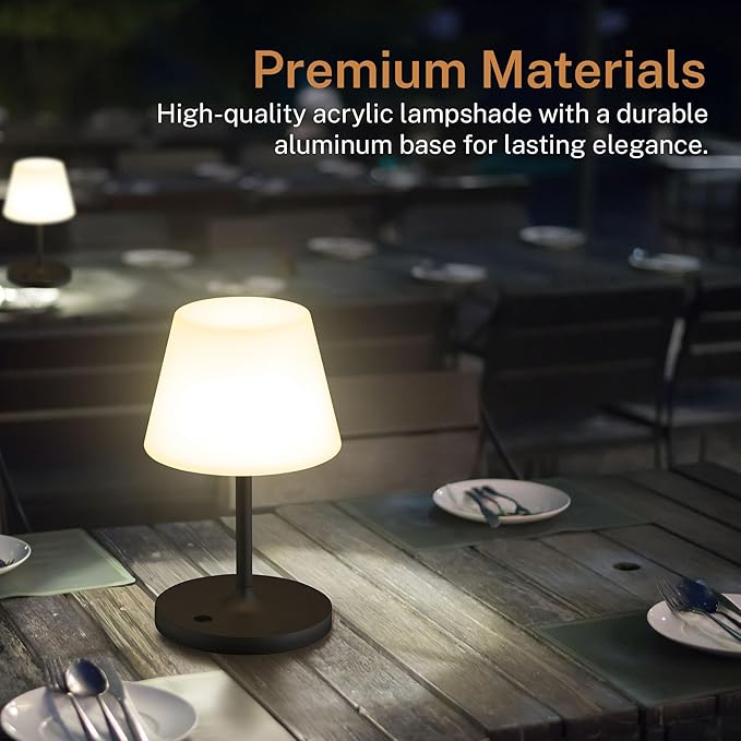 Cordless Lamp, 5000mAh Battery Operated Rechargeable Table Lamp with Power Bank, Touch Dimmable 3 Color Temperatures, IP44 Waterproof Shower Lamp for Kitchen, Bathroom, Indoor Or Outdoor Use 9.6in - Bloomnest