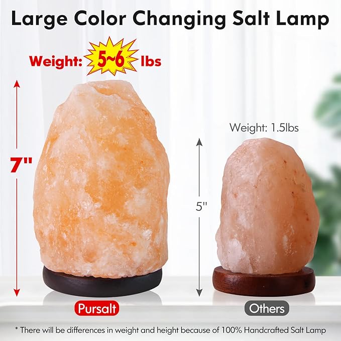 Himalayan Salt Lamp 7 Inches (5-6 Lbs) with Upgraded Remote Control, Adjustable 16 Color Changing Salt Lamp Night Light, Natural Crystal Pink Large USB Salt Rock Lamp for Home Decor