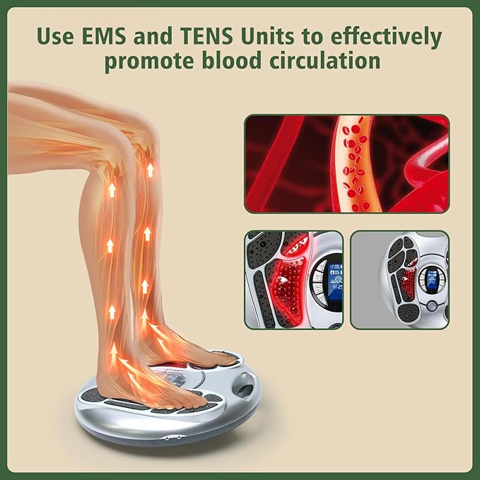 EMS Foot Massager for Neuropathy, TENS Electronic Muscle Circulation Stimulator with 4 Electrode Pads,Relieves Swelling, Fatigue, Plantar Fasciitis Silver - Bloomnest