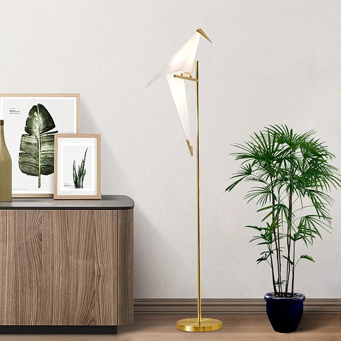 MORE CHANGE 62-Inch Modern Bird Floor Lamp, Origami Bird Lamp Gold Standing Lamp with Birds Shade Swing Paper Crane Floor Light Fixtures for Living Room Bedroom Office - Bloomnest