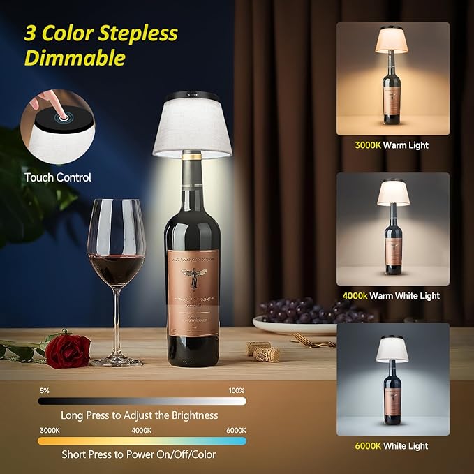 2025 New Bottle Lamp - LED Bottle Lights for Liquor & Wine Bottles, Cordless Lampshade, Whiskey Bottle Top Light, Bottle Stopper Night Light Kit, Beige Fabric - Bloomnest