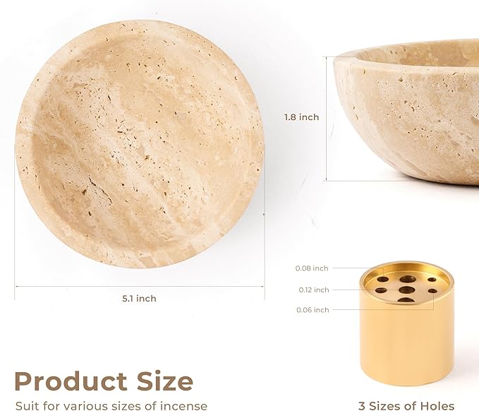 WORHE Travertine Incense Holder, Natural Marble Incense Holder for Sticks with 9 Incense Holes, Handmade Incense Stick Burner Reflux Burner Ideal for Meditation Yoga Spa Room Decor Beige (WH085)