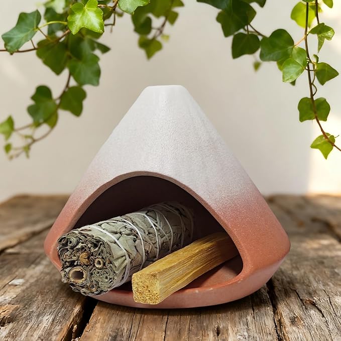 Palo Santo Holder Burner, Modern Incense Burner for Sage, Palo Santo Sticks and Cones Burning, Meditation and Energy Cleansing Aromatic Home Decor,Meditation Gifts（Matte Pink） Bloomnest