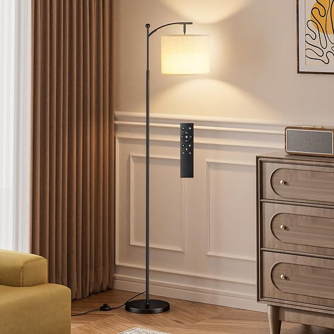 60" Floor Lamps with Remote Control & Bulb, Colors Temperature & Brightness Adjustable, Deep Beige Shade & Black Pole - Bloomnest