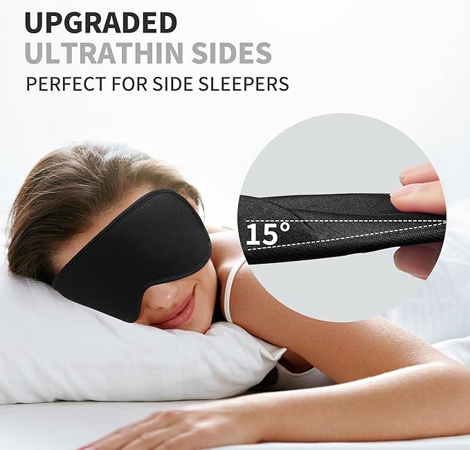 3D Sleep Mask for Men Women 2 Pack, Blackout Eye Mask for Sleeping Eye Mask for Side Sleeper, Memory Foam Adjustable&Washable, Airplane Travel Essentials Couples Yoga Meditation Office Black-Ice Silk - Bloomnest