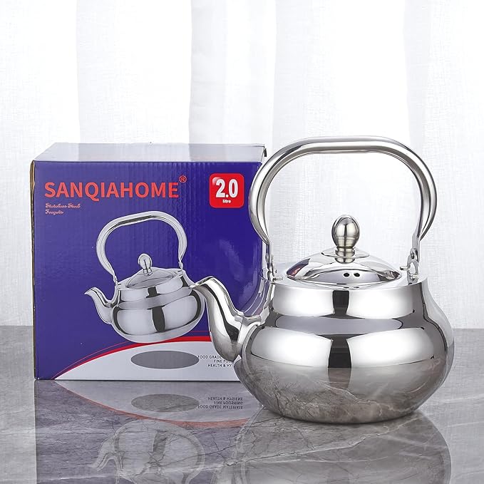 SANQIAHOME Stainless Steel Teapot With Removeable Infuser 71 oz (2000ml) Thickened Mirror Polished Stovetop Tea Maker for Herbal and Infusion - Bloomnest