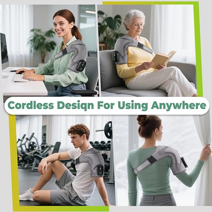 Cordless Shoulder Heating Pad,Heating Pad with Massage for Shoulders,Left Right Heated Shoulder Wrap Brace Chrismas Birthday Gift for Men Women (Grey) - Bloomnest