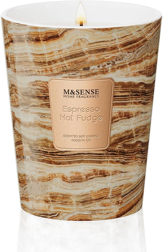 M&SENSE EspressHotFudge Scented Candles for Home, Lead-Free Wick Highly Scented Jar Candles, 14.1 Oz 80 Hours Lasting Burning Candles Gifts for Women, Relaxing Aromatherapy Candle for Stress Relief - Bloomnest
