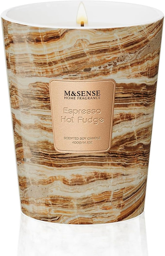 M&SENSE EspressHotFudge Scented Candles for Home, Lead-Free Wick Highly Scented Jar Candles, 14.1 Oz 80 Hours Lasting Burning Candles Gifts for Women, Relaxing Aromatherapy Candle for Stress Relief - Bloomnest