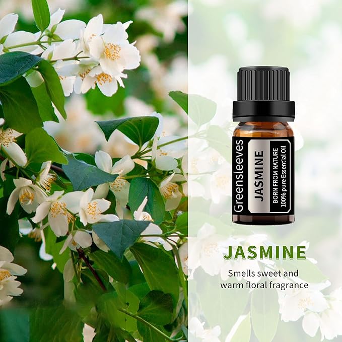 GREENSLEEVES Jasmine Eucalyptus Essential Oil Set, 2 x 10ml Pure Plant-Based Fragrance Oil for Aromatherapy, Essential Oils for Diffuser, Massage, Bath Bomb, Scented Candle Soap Making GREENSLEEVES