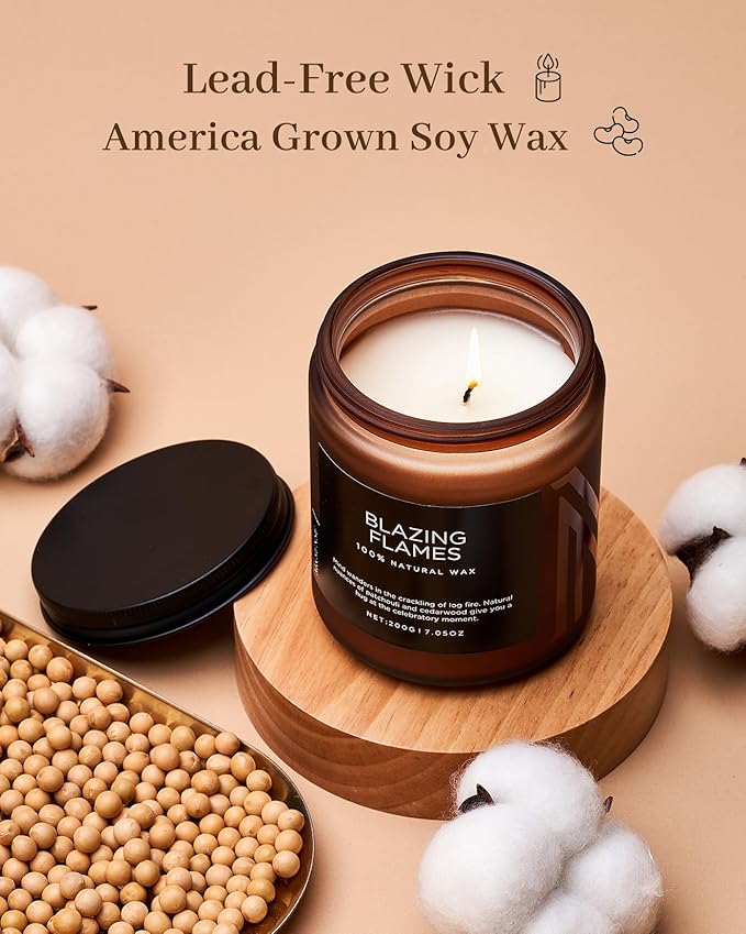 M&SENSE Blazing Flames Scent with Log Fire, Natural Soy Wax Slow Burning Candle for Home Decor, Cedarwood &Cade Scented 7.05oz 50 Hours Burn Cotton Wick Gifts for Celebration Holiday - Bloomnest