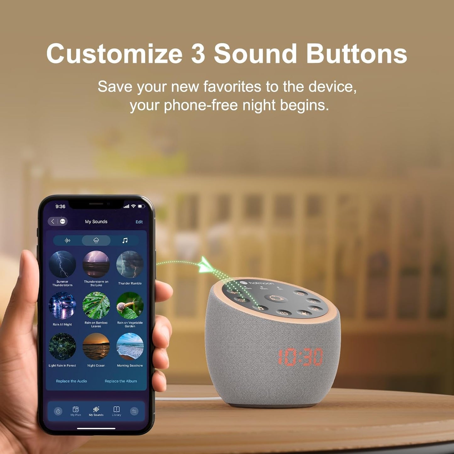 Hotmoon Cocoon Pro 2 Sound Machine 388 Soothing Sounds White Noise Machine for Babies & Adults, Smart Night Light, Sleeping Timer App Control, Brown Noise Pink Noise Block Out Office Yoga, Plug-in