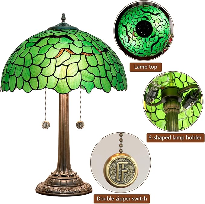Tiffany Lamp Stained Glass lamp 16 inches Bedside Table Lamps for Living Room Bedroom Dorm Kitchen Home Decor Festival Birthday Gift,Green Leaf - Bloomnest