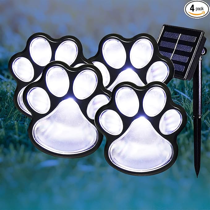 Elnsivo Paw Print Solar Outdoor Lights, Solar Lights Outdoor Waterproof Dog Paw Light (Set of 4), Cat Puppy Animal Garden Light Path Lamp Walkway Lighting for Patio,Yard, Any Pet Lover (White paw) - Bloomnest